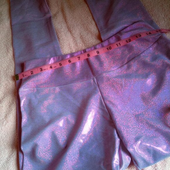 Pink Shiny Leggings Sz M - Picture 3 of 9